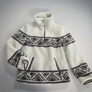 Faherty White and Tan Fleece Pullover